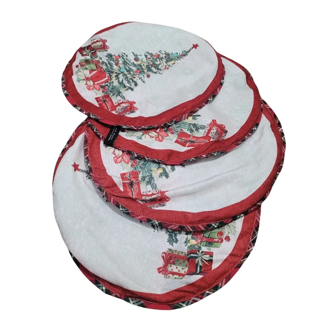 Set Of 4 Max Studio Christmas Tree Placemats 15" Round Home Decor Holidays‎ - Picture 3 of 10